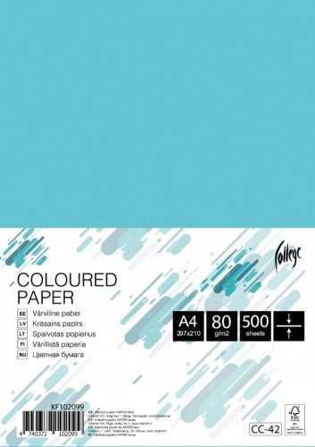 Krāsains papīrs College A4, 80g/m², 500 lapas, CC-42, Light blue image 1