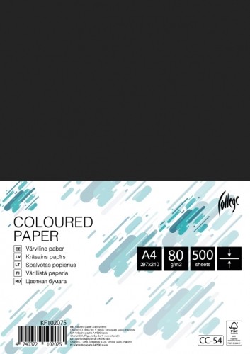 Krāsains papīrs College A4, 80g/m², 500 lapas, CC-54, Black image 1