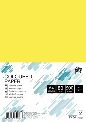 Krāsains papīrs College A4, 80g/m², 500 lapas, FP04, Yellow image 1