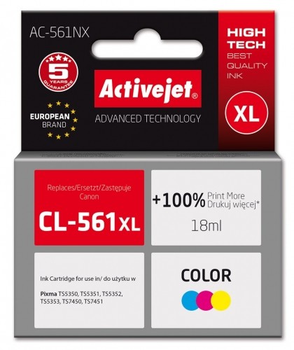 Activejet AC-561NX Printer Ink for Brother, Replacement Canon CL-561XL; Supreme; 18 ml; Color image 1
