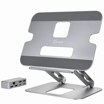 J5 Create Podstawka ergonomiczna do notebooka ze stacją dokującą j5create Multi-Angle Dual HDMI Docking Stand USB-C 2xHDMI/2xUSB 3.1/1xUSB-C/1xRJ45 Gigabit; kolor srebrny JTS427-N