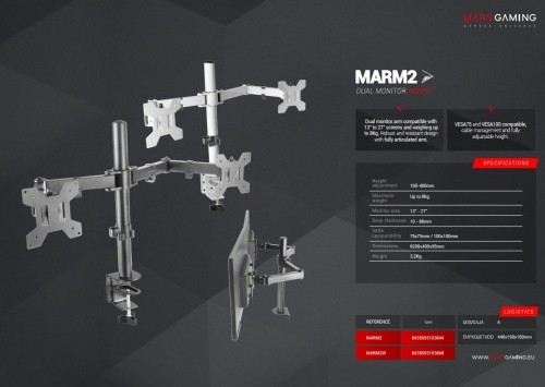 Mars Gaming MARM2W 2x Monitoriem statīvs ar galda stiprinājumu image 5