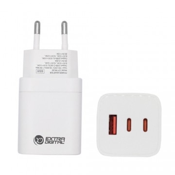 Extradigital Зарядное устройство GaN 2x USB Type-C, USB Type-A: 65 Вт, PPS
