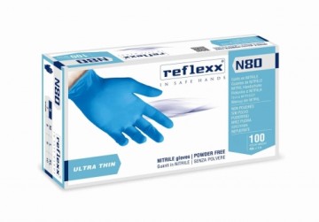 Selding Nitrila cimdi Reflexx Blue N80 M izmērs, nepūderēti, 100gab, zili