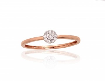 Золотое кольцо #1101049(Au-R+PRh-W)_DI, Красное Золото 585°, родий (покрытие), Бриллианты (0,05Ct), Размер: 15.5, 0.79 гр.