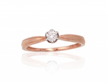 Золотое кольцо #1101039(Au-R+PRh-W)_DI, Красное Золото 585°, родий (покрытие), Бриллианты (0,08Ct), Размер: 17, 1.39 гр.