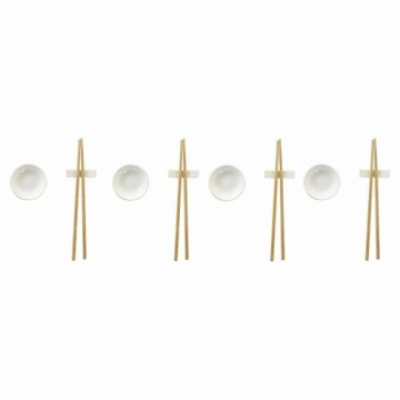 Набор для суши DKD Home Decor Бамбук Керамика Белый Натуральный Восточный 27,3 x 20,3 x 2,5 cm (12 штук)