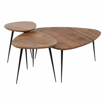 Bigbuy Home Набор из трех столиков Чёрный Натуральный Железо древесина акации 86 x 81 x 43 cm (3 штук)