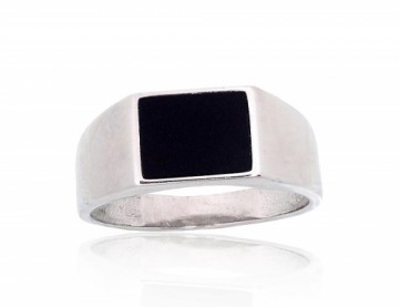 Серебряное кольцо #2101926(PRh-Gr)_ON, Серебро 925°, родий (покрытие), Оникс, Размер: 20.5, 4.6 гр.