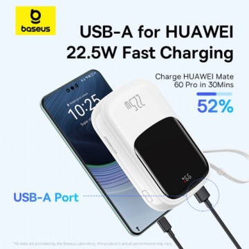 Baseus Qpow Pro+ 20000mAh 22.5W powerbank with built-in USB-C cable and display - white