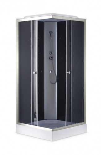Slēgtā dušas kabīne GOTLAND NORA 90x90x215cm, seklais paliktnis (15cm), priekšējie stikli pelēki, aizmugure melna image 1