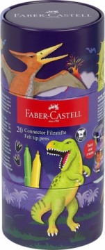 Flomāsteri Faber-Castell Connector Dinosaurus, saspraužami, metāla trauciņā