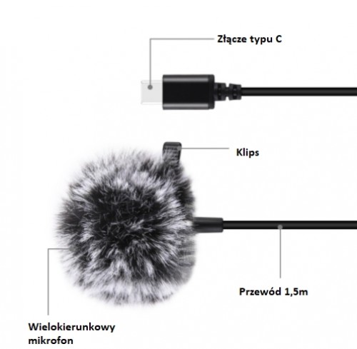 Puluz Jack Lavalier Wired Condenser Recording Microphone 1.5m USB-C | Type-C PU425 image 2