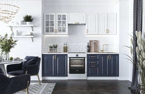 Halmar VIKTORIA 240 kitchen set, color: front - white / dark blue, body – white ,worktop – white image 1