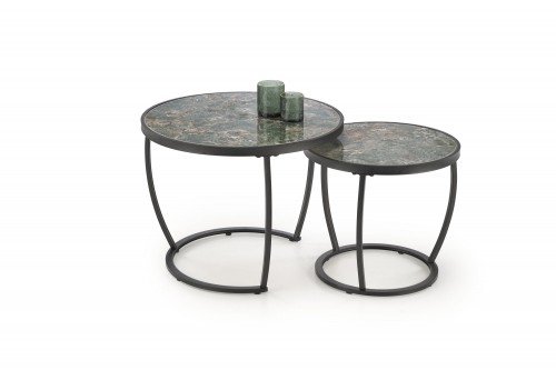 Halmar INES  set of two coffee tables, green marble / black image 1