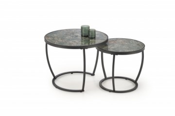 Halmar INES  set of two coffee tables, green marble / black