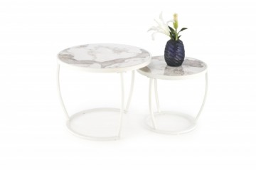 Halmar INES  set of two coffee tables, beige marble / white