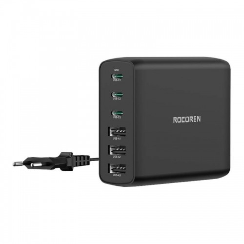 Wall charger GaN Rocoren 3x USB-C, 3x USB, 100W (black) image 2