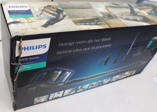 Philips   SALE OUT. XC8349/01 Aqua Plus Vacuum cleaner, Handstick, Cordless, Black  Vacuum cleaner XC8349/01 Aqua Plus Cordless operating Handstick - W 25 V Operating time (max) 80 min Black Warranty 24 month(s) DAMAGED PACKAGING |  | Vacuum cleaner | XC8 image 1