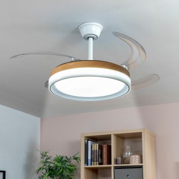 Griestu ventilators ar LED gaismu un 4 izvelkamām lāpstiņām Blalefan InnovaGoods Koks 72 W