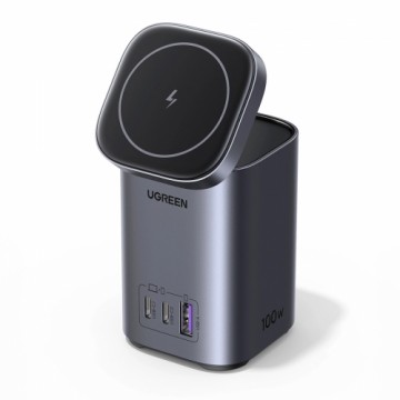 Ugreen CD342 100W GaN charging station 2x USB-C 1x USB-A with Qi MagSafe inductive charging - gray