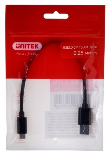 UNITEK CABLE USB-C - USB-A 3.1,M/M,0.25M, Y-C490BK image 1