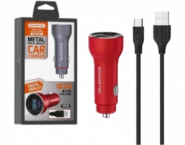SOMOSTEL CAR CHARGER 5A|30W|2xUSB+MERCHANT|CABLE TYPE-C RED SMS-A89 QUICK CHARGER 3.0