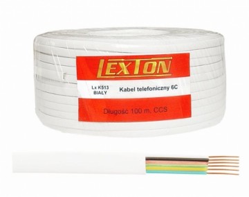 Lexton PS Плоский телефонный кабель 6C|100м, белый.