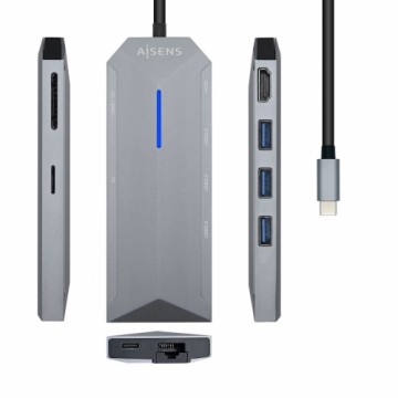 USB Centrmezgls Aisens ASUC-8P004-GR Pelēks 100 W 4K Ultra HD