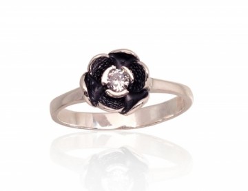 Серебряное кольцо #2101757(POx-Bk)_CZ, Серебро 925°, оксид (покрытие), Цирконы, Размер: 17, 2 гр.