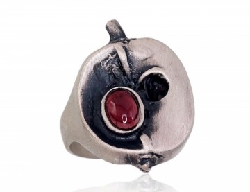 Серебряное кольцо #2101701(Matt+POx-MattBk)_GR-2, Серебро 925°, оксид (покрытие), Гранат, Размер: 18, 6.6 гр.