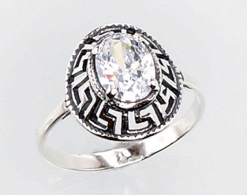 Серебряное кольцо #2100676(POx-Bk)_CZ, Серебро 925°, оксид (покрытие), Цирконы, Размер: 17, 2.3 гр.