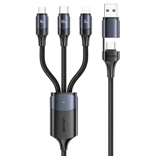 USAMS Kabelis U71 3w1 1.2m 6A Fast Charge | melns (USB|USB-C uz lightning|microUSB|USB-C) SJ511USB01 (US-SJ511) image 1