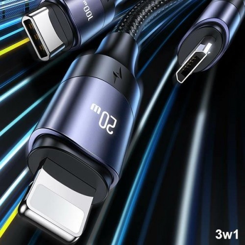 USAMS Kabelis U71 3w1 1.2m 6A Fast Charge | melns (USB|USB-C uz lightning|microUSB|USB-C) SJ511USB01 (US-SJ511) image 3