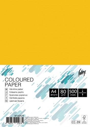 Krāsains papīrs College A4, 80g/m², 500 loksnes, CC39, Yellow image 1