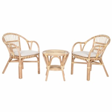 Galda komplekts ar 2 krēsliem Home ESPRIT Balts Dabisks 50 x 50 x 50 cm