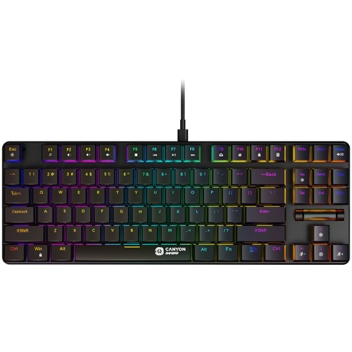 CANYON Cometstrike GK-50, 87keys Mechanical keyboard, 50million times life, GTMX red switch, RGB backlight, 20 modes, 1.8m PVC cable, metal material + ABS, US layout, size: 354*126*26.6mm, weight:624g, black image 1