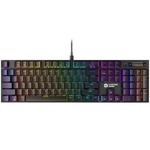 CANYON Cometstrike GK-55, 104keys Mechanical keyboard, 50million times life, GTMX red switch, RGB backlight, 18 modes, 1.8m PVC cable, metal material + ABS, US layout, size: 436*126*26.6mm, weight:820g, black image 1