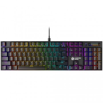 CANYON Cometstrike GK-55, 104keys Mechanical keyboard, 50million times life, GTMX red switch, RGB backlight, 18 modes, 1.8m PVC cable, metal material + ABS, RU layout, size: 436*126*26.6mm, weight:820g, black