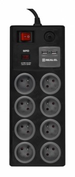 REAL-EL FRS-8F USB Charge Power strip with surge protection 2x USB 3 m Black