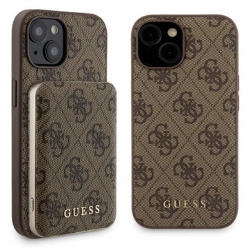 Zestaw Guess GUBPM5P15S4GEMGW iPhone 15 6.1" hardcase + Powerbank 5000mAh MagSafe brązowy|brown 4G Metal Logo