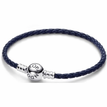 Женские браслеты Pandora ROUND CLASP BLUE BRAIDED LEATHER BRACELET