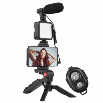 Elight Y9 Vlog Telefona Fiksācijas Video & Foto komplekts ar Led gaismu / Mikrofonu / Statīvu Melna