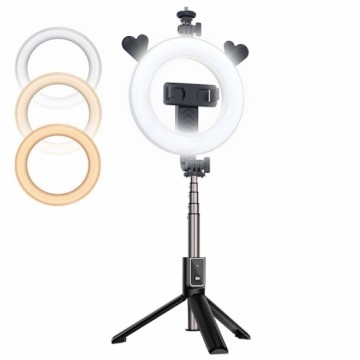 CP X5 LED 16cm Uzlādējama Selfie Lampa ar BT Pulti & Rokturi + Grīdas statīvu 20-90cm + Telefona