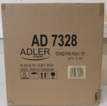 Adler   SALE OUT.   AD 7328 Fan 40cm/16" - stand with remote control, White  Fan AD 7328 Stand Fan DAMAGED PACKAGING, SCRATCHES Diameter 40 cm White Number of speeds 3 120 W Yes Oscillation | Fan | AD 7328 | Stand Fan | DAMAGED PACKAGING, SCRATCHES | Whit
