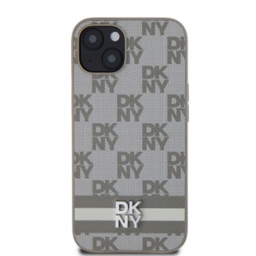 DKNY PU Leather Checkered Pattern and Stripe Case for iPhone 13 Beige
