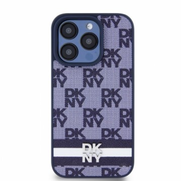 DKNY PU Leather Checkered Pattern and Stripe Case for iPhone 15 Pro Blue