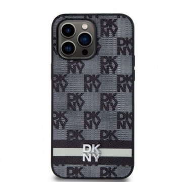 DKNY PU Leather Checkered Pattern and Stripe Case for iPhone 15 Pro Max Black