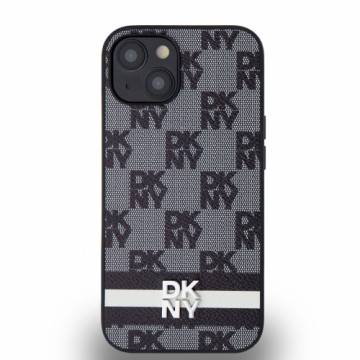 DKNY PU Leather Checkered Pattern and Stripe Case for iPhone 14 Black