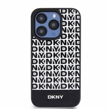 DKNY PU Leather Repeat Pattern Bottom Stripe MagSafe Case for iPhone 15 Pro Black